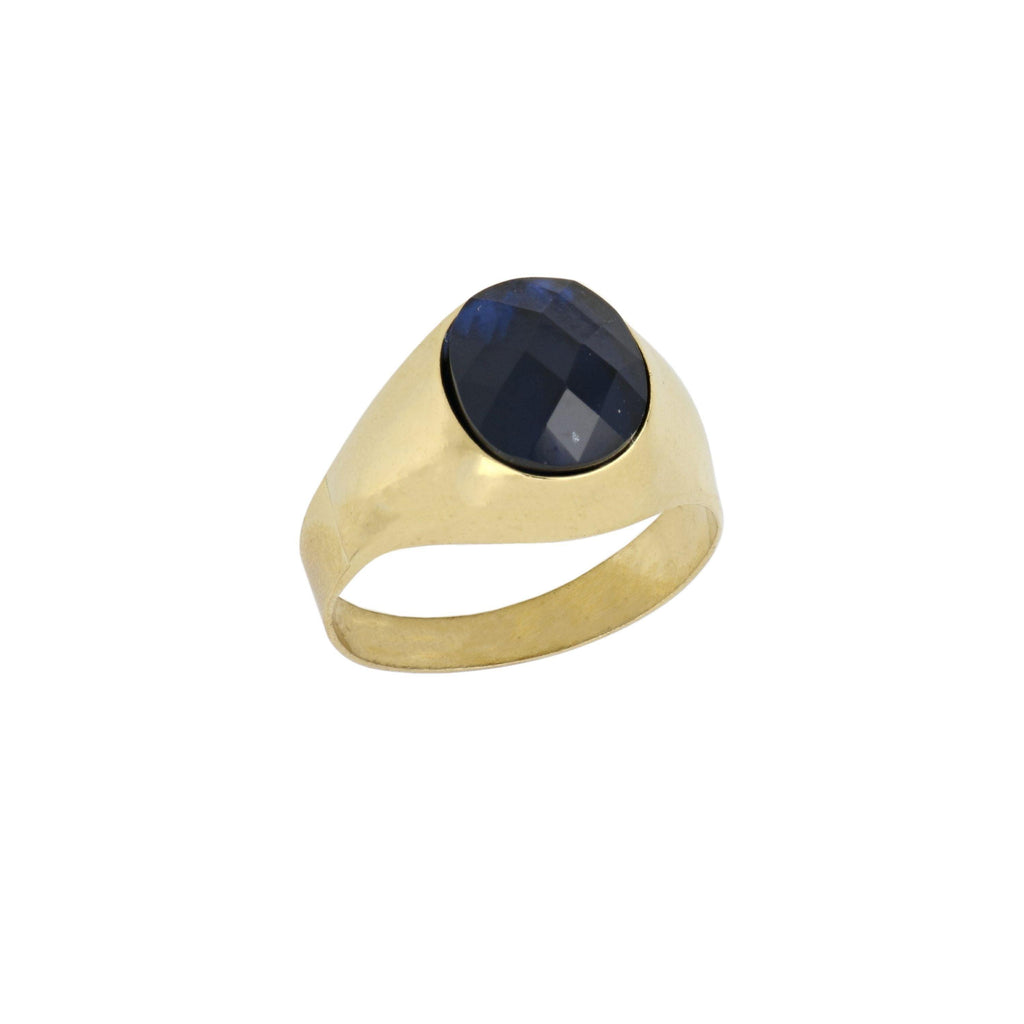 Anello Uomo in Oro Giallo 18 Carati di 4.40 Grammi con Zircone Blu.